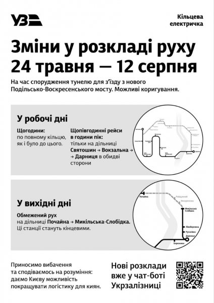 
Київська міська електричка змінює графік руху до 12 серпня: як курсуватиме 