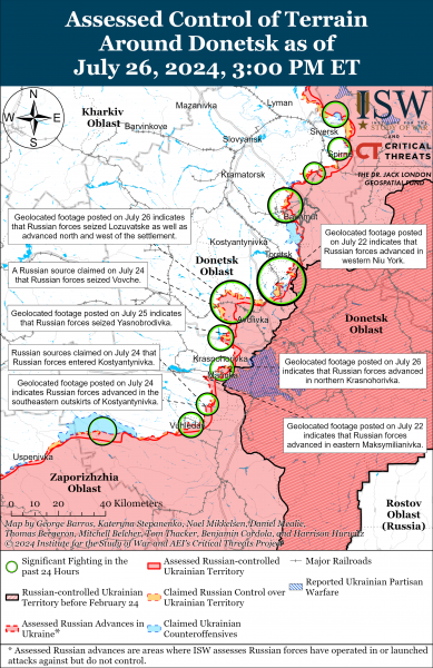 
Росіяни, імовірно, захопили два села у Донецькій області: карти ISW 