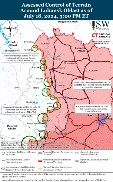 
Ворог просувається на Донбасі, північному сході та півдні України: карти ISW 