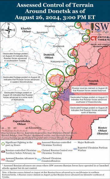 
Росіяни просунулись майже на всіх напрямках в Донецькій області: карти ISW 