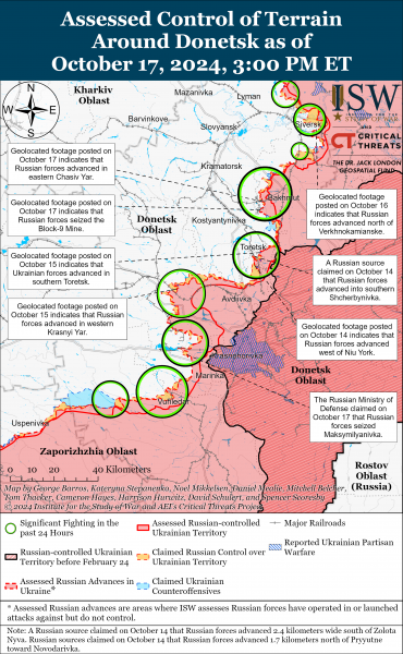 
Росіяни просунулися у Часовому Яру, українці відвоювали позиції у центрі Торецька: карти ISW 