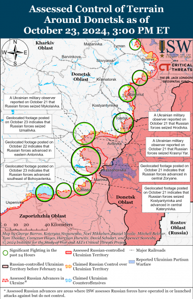 
ЗСУ просунулися біля Коренево, РФ тисне під Куп'янськом, Покровськом і Вугледаром: карти ISW 