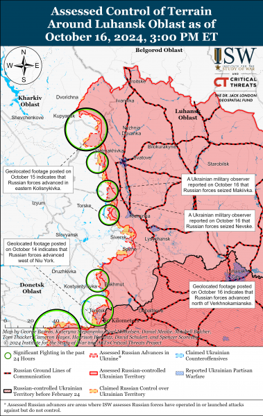 
Бої в Курській області ускладнюються через погоду, ворог просунувся на Донбасі: карти ISW 