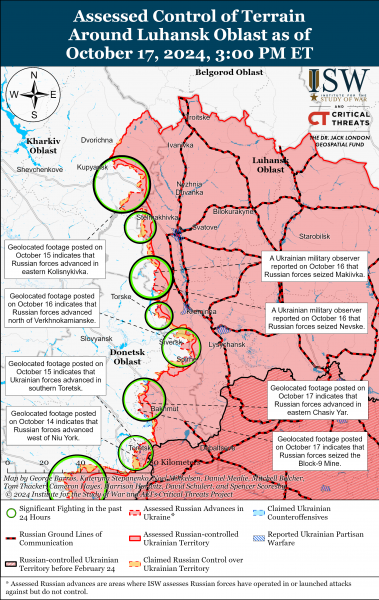 
Росіяни просунулися у Часовому Яру, українці відвоювали позиції у центрі Торецька: карти ISW 