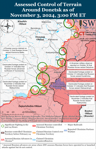 
Війська РФ просунулися в районі Сватового, Кремінної, Сіверська та Вугледара: карти ISW 