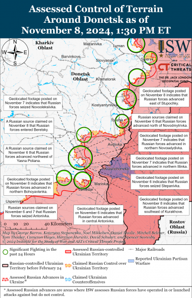 
ЗСУ просунулися у Курській області, а ворог тисне на Донбасі: карти ISW 