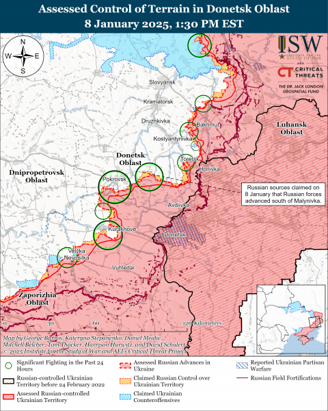 
Ворог просунувся в Курській області, під Торецьком і Кураховим: карти ISW 