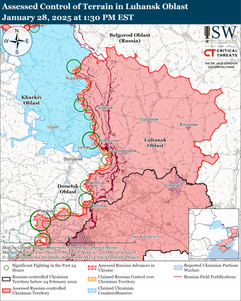 
ISW: ЗСУ мали успіх біля Покровська і Торецька, РФ тисне у 2 областях, а КНДР "довоювалася" 