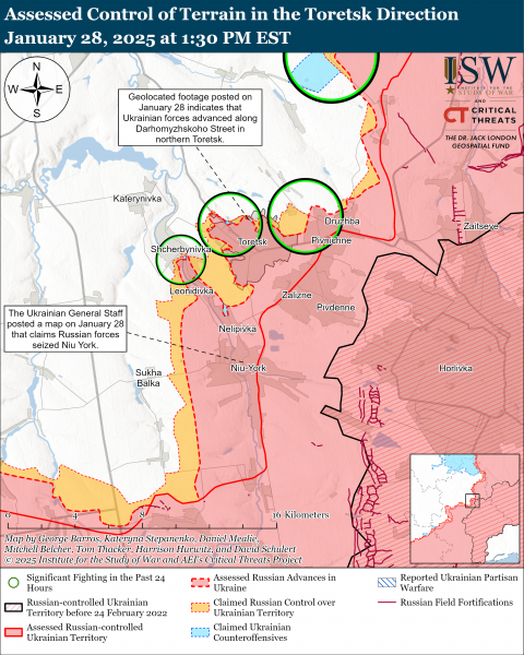 
ISW: ЗСУ мали успіх біля Покровська і Торецька, РФ тисне у 2 областях, а КНДР "довоювалася" 