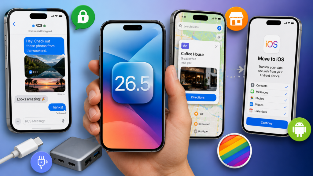 Що змінилось в iOS 26.5? Apple додала RCS-шифрування, Android Transfer та рекламу Maps