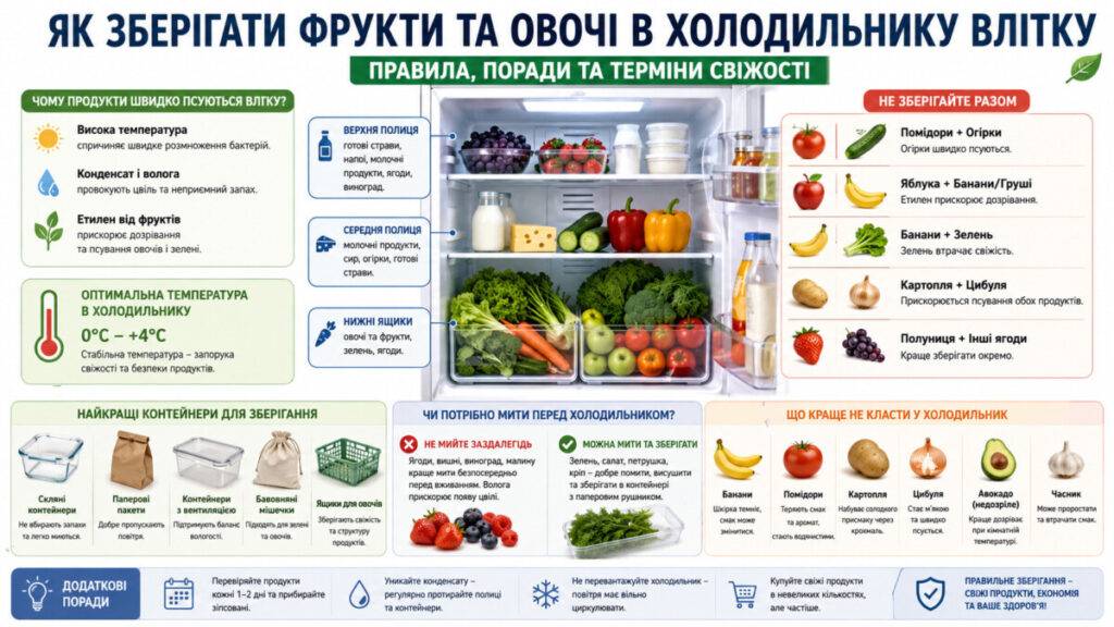 Як зберігати фрукти та овочі в холодильнику влітку: головні правила, помилки та терміни свіжості