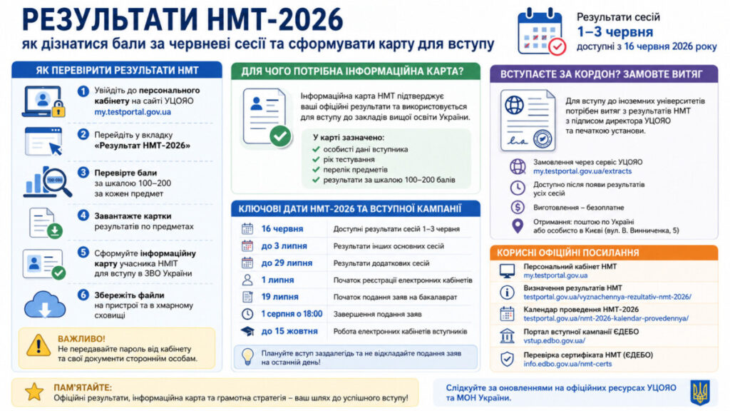 Як дізнатися результати НМТ-2026 і сформувати інформаційну карту для подання заяв у ЗВО
