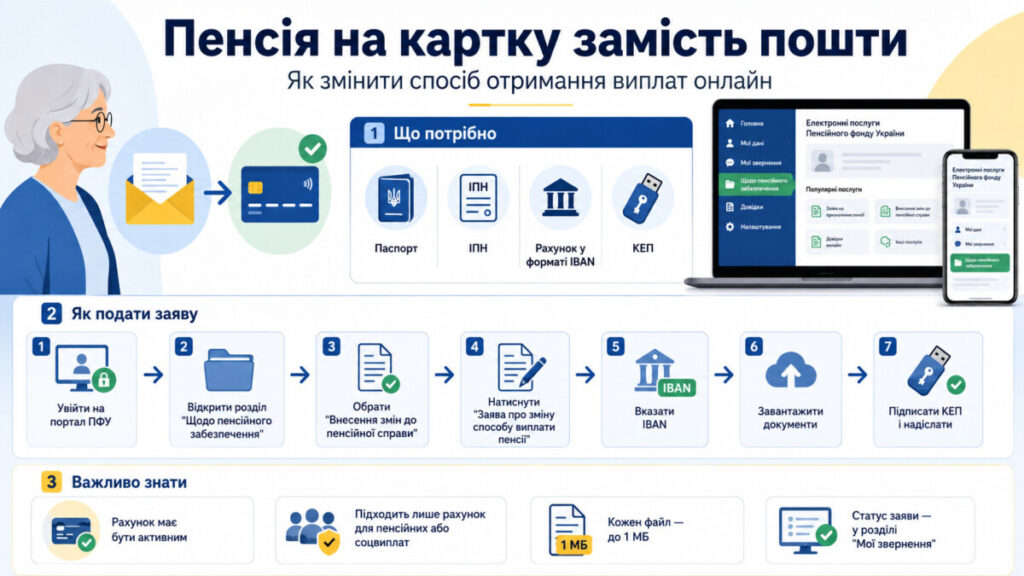 Як перевести пенсію з пошти на банк: документи, IBAN та інструкція для українців