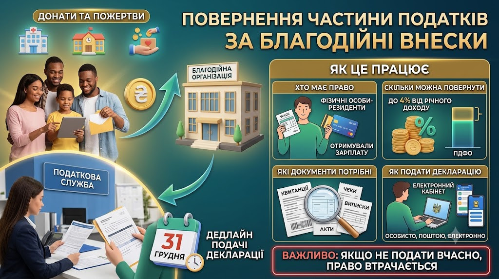 Податкова знижка за благодійність: як українцям повернути частину сплаченого ПДФО у 2026 році