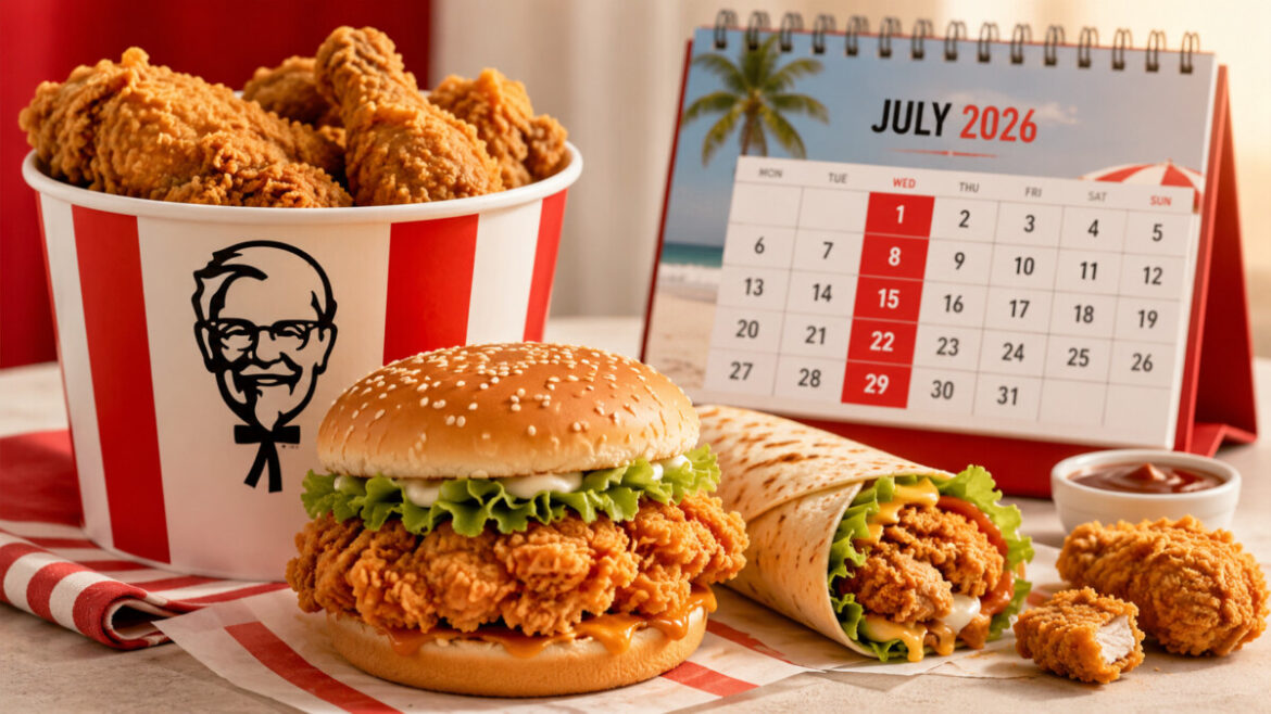 Шалена середа в KFC у липні 2026: дати знижок на Грандер Бургер, Дует Бакет, Боксмайстер, Твістер і нагетси, правила купонів та самовивозу.